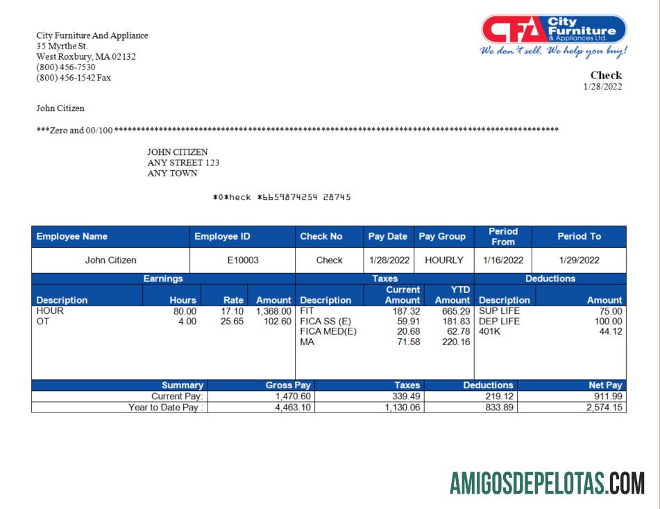Folha de funcionário de móveis e eletrodomésticos dos EUA baixar para verificação